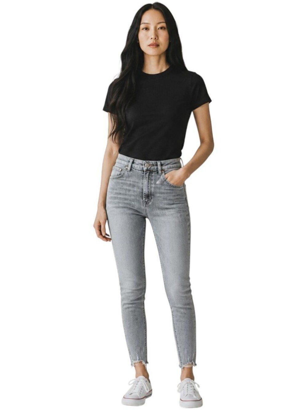 NWT H&M &Denim Premium Super Skinny High Waist Ankle Gray Jeans Size 6 Raw Hem